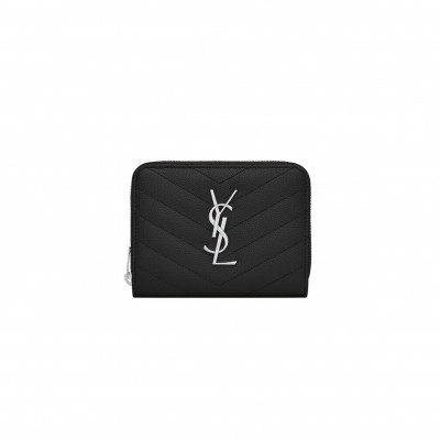 YSL CASSANDRE MATELASSÉ COMPACT ZIP AROUND WALLET IN GRAIN DE POUDRE LEATHER 668288BOW021000 (12*10*3cm)