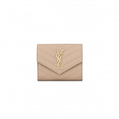 YSL CASSANDRE MATELASSÉ COMPACT TRI FOLD WALLET IN GRAIN DE POUDRE LEATHER 403943BOW012721 (12.5*10*2.5cm)