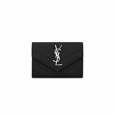 YSL CASSANDRE MATELASSÉ SMALL ENVELOPE WALLET IN GRAIN DE POUDRE LEATHER 414404BOW021000 (13.5*9.5*3cm)