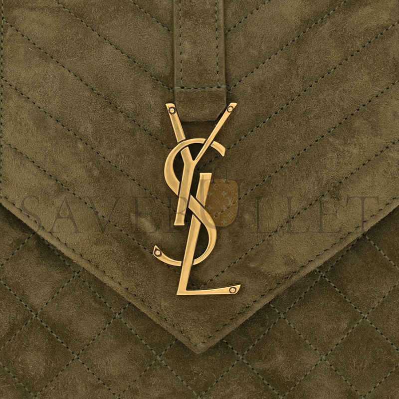 YSL ENVELOPE MEDIUM CHAIN BAG IN SUEDE SHOULDER BAG GREEN 4872061546603 (24*17.5*6cm)