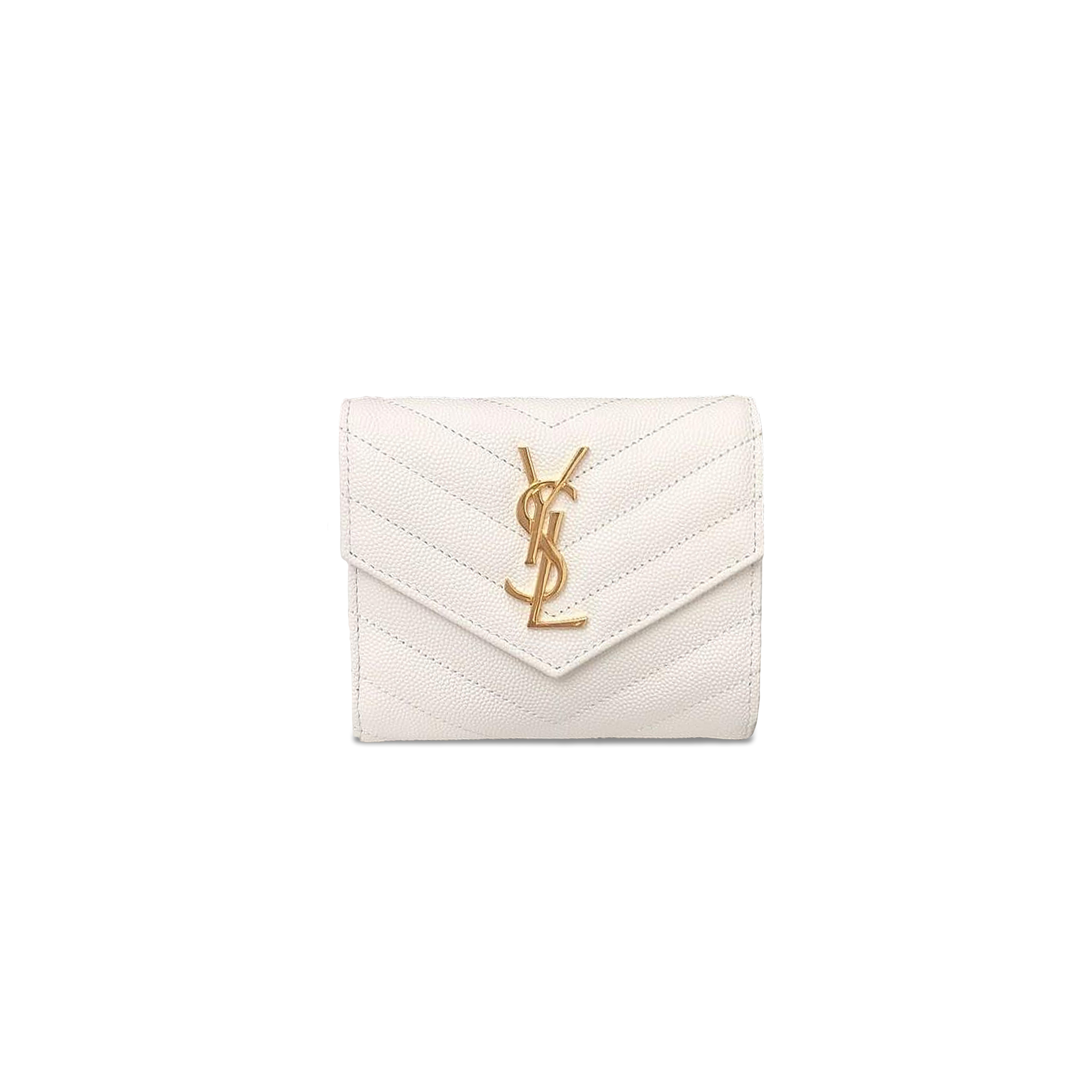 YSL CASSANDRE MATELASSÉ COMPACT TRI FOLD WALLET IN GRAIN DE POUDRE LEATHER 403943BOW019207 (12.5*10*2.5cm)